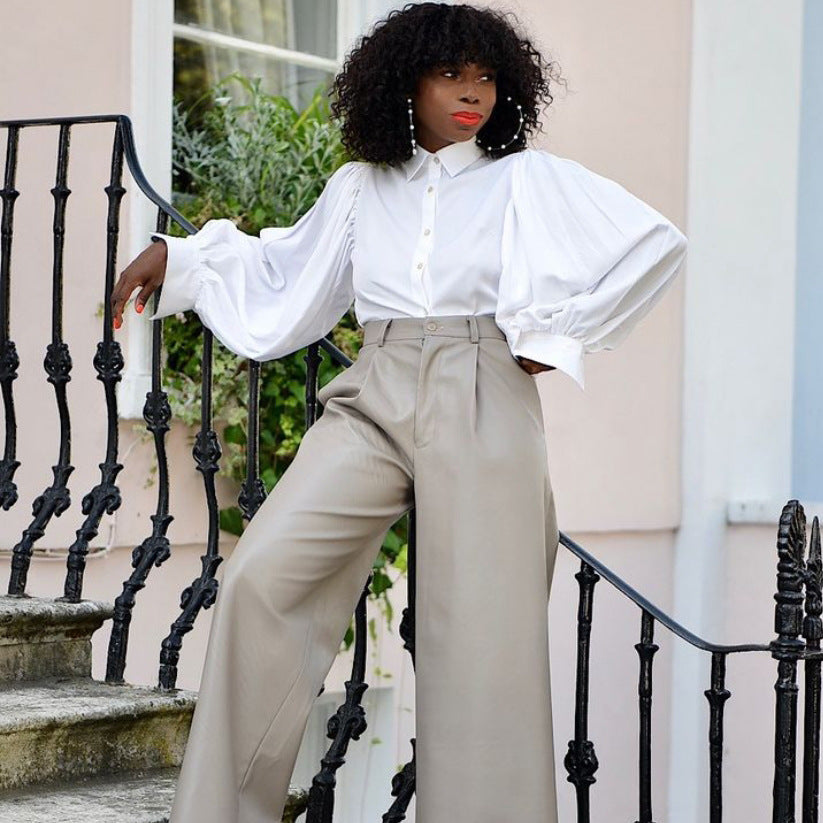 Backless Lantern Sleeve Long Sleeve Shirt - LivingLuxuryBoutique
