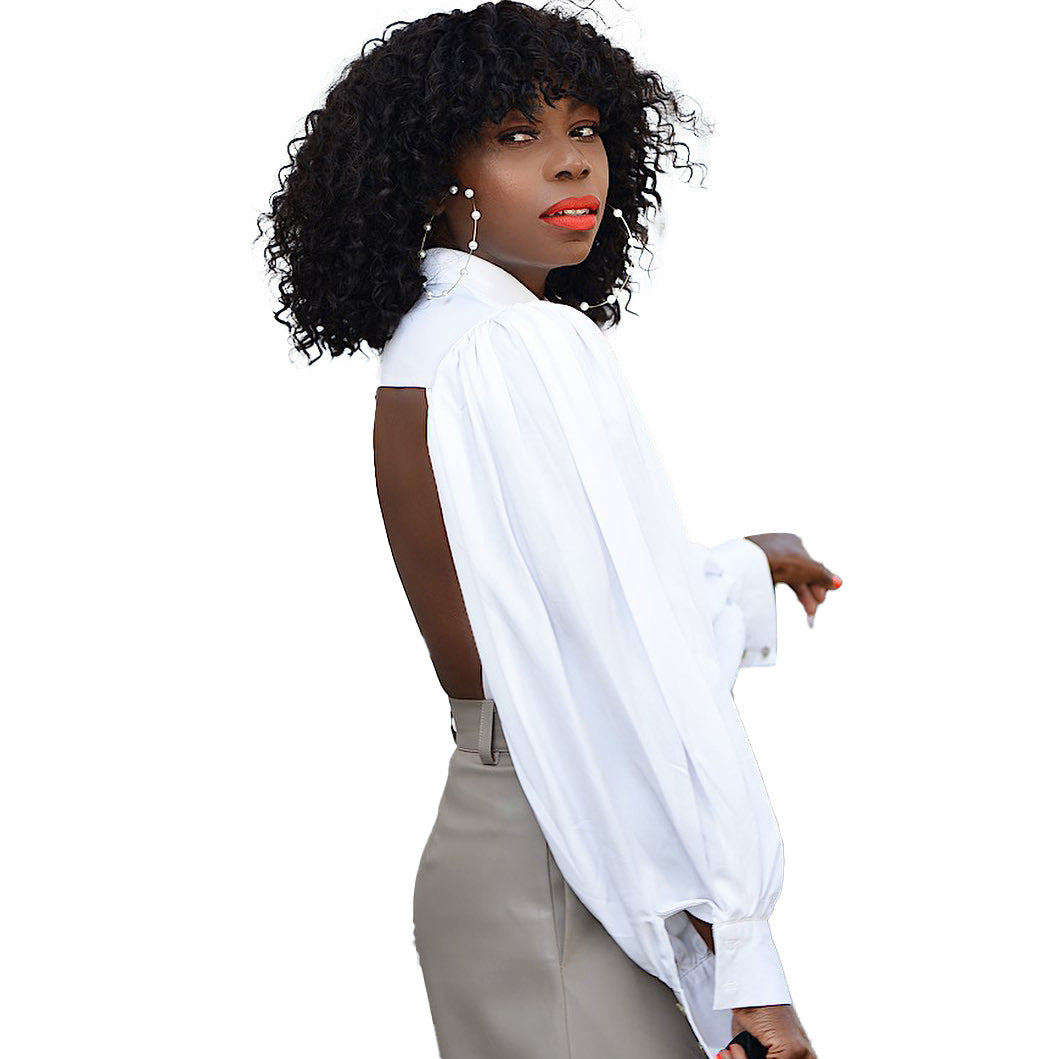 Backless Lantern Sleeve Long Sleeve Shirt - LivingLuxuryBoutique