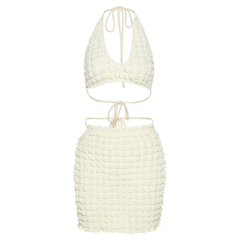 Style 2022 Summer Women Clothes Solid Color Sexy Backless Halter Short Lace up Sports Leisure Suit for Women