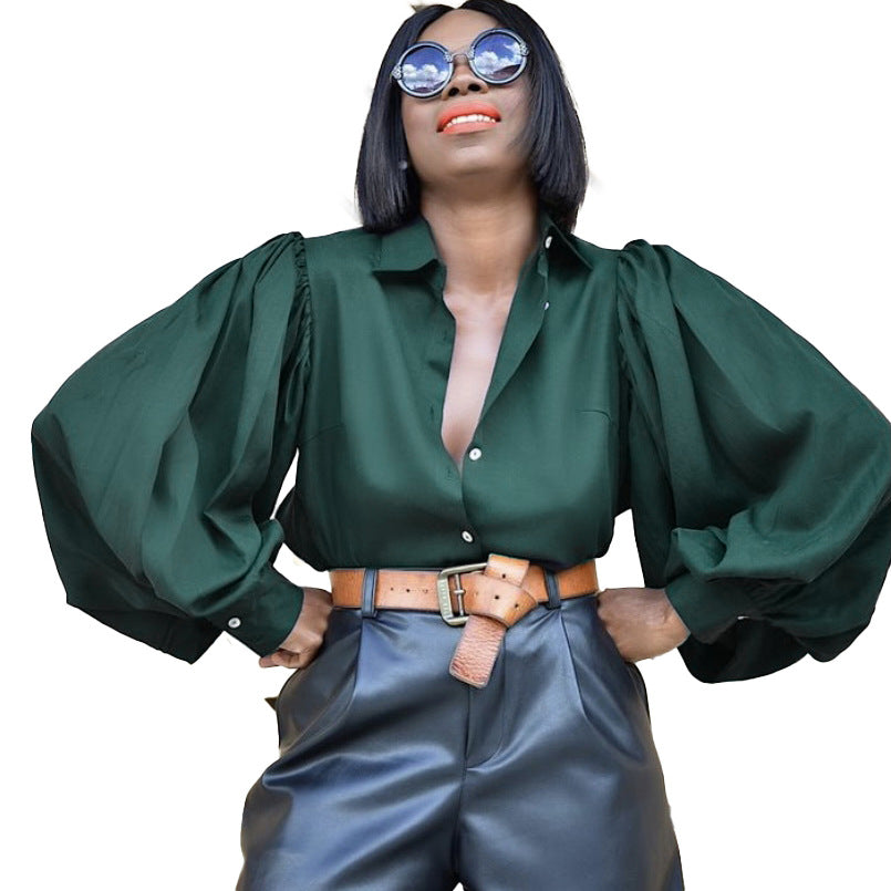 Backless Lantern Sleeve Long Sleeve Shirt - LivingLuxuryBoutique