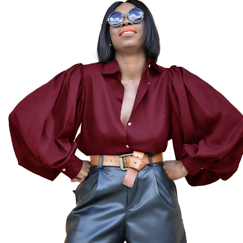 Backless Lantern Sleeve Long Sleeve Shirt - LivingLuxuryBoutique