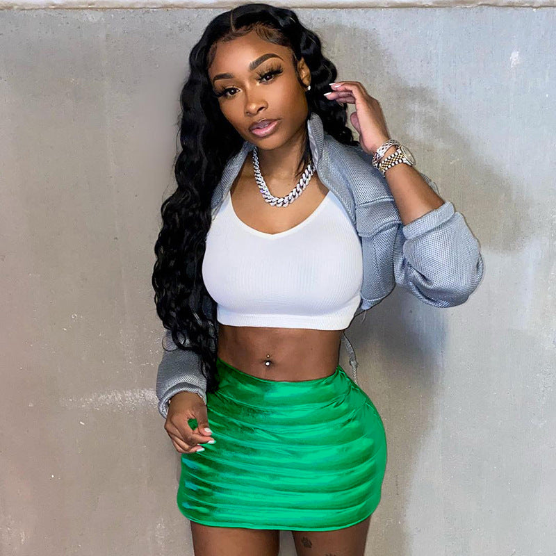 Women Clothing 2022 Summer Semi Cotton Waterproof Invisible Zipper Personalized Elastic Band Skirt