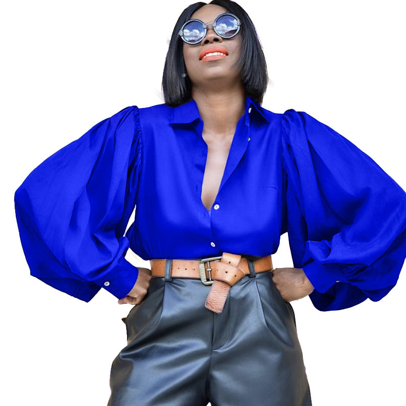Backless Lantern Sleeve Long Sleeve Shirt - LivingLuxuryBoutique