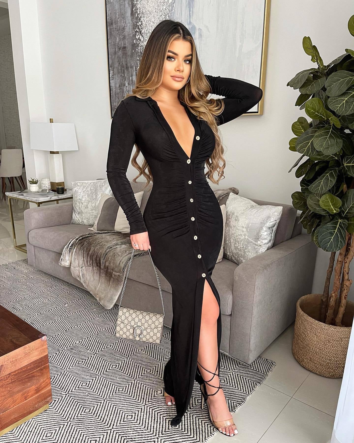 Plunge Neck Bodycon Dress - LivingLuxuryBoutique