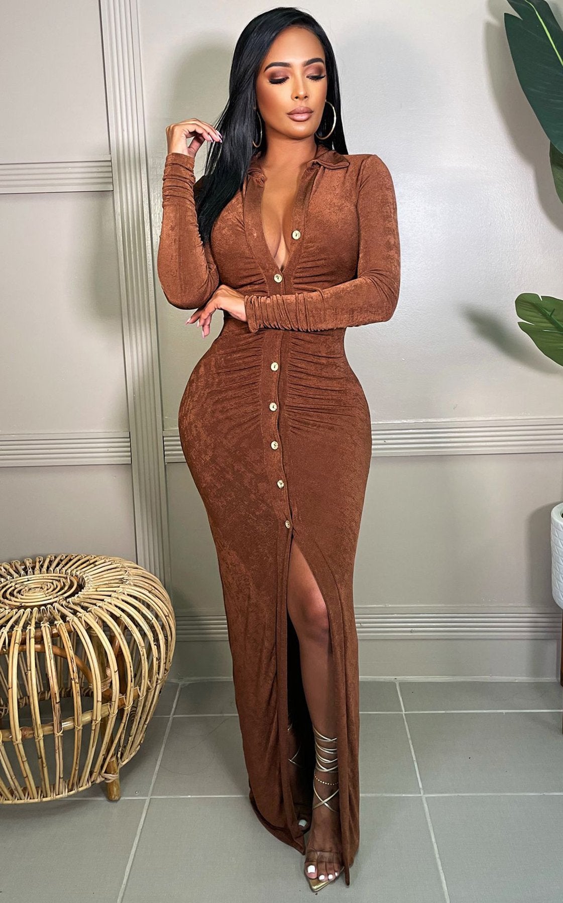 Plunge Neck Bodycon Dress - LivingLuxuryBoutique