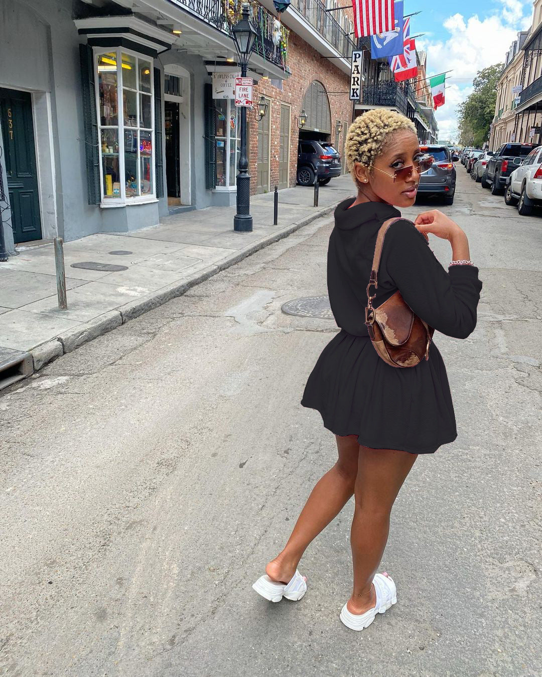 Tennis Suit Solid Color Velvet Pleated Mini Skirt Suit Two-Piece Set