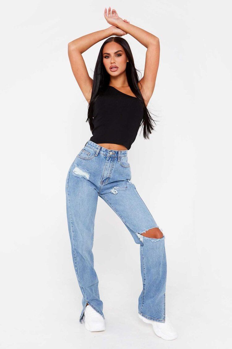 Black Denim Split pants - LivingLuxuryBoutique