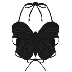 Sexy Butterfly Three-Dimensional Frayed Hollow out Strap Shirt