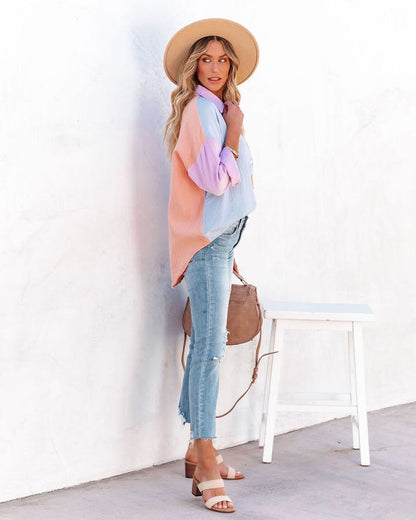 Multi-Color Mosaic Long Sleeve Cardigan Shirt