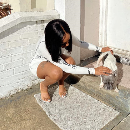 Sexy Slimming round Neck Long Sleeve Dress Short Skirt