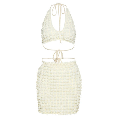 Style 2022  Summer Women Clothes Solid Color Sexy Backless Halter Short Lace up Sports Leisure Suit for Women