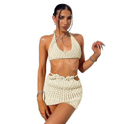 Style 2022  Summer Women Clothes Solid Color Sexy Backless Halter Short Lace up Sports Leisure Suit for Women