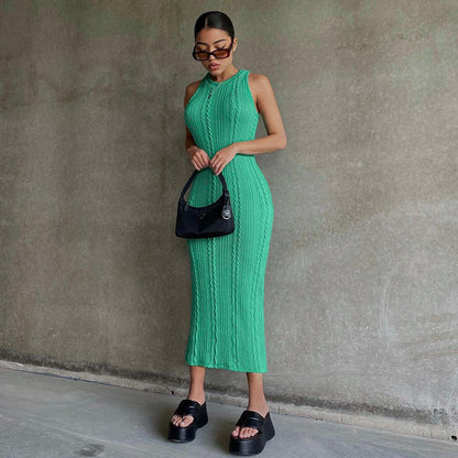 Women 2022 New Spring Fashion Casual Knitted Sleeveless round Neck Dress Female