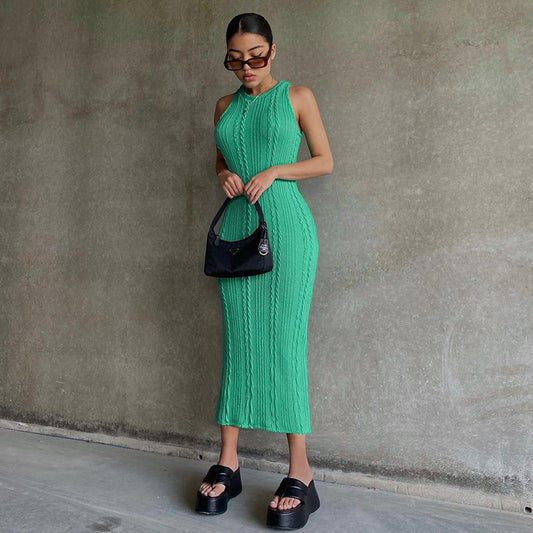 Women 2022 New Spring Fashion Casual Knitted Sleeveless round Neck Dress Female