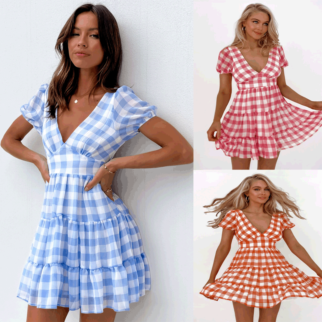 Plaid Printed Chiffon Dress