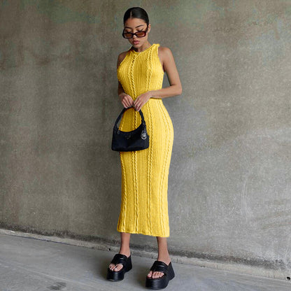 Women 2022 New Spring Fashion Casual Knitted Sleeveless round Neck Dress Female