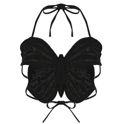 Sexy Butterfly Three-Dimensional Frayed Hollow out Strap Shirt