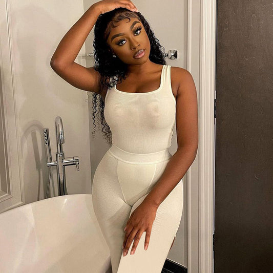 Sleeveless Cropped Tank Top Two-Piece Sports Yoga Suit