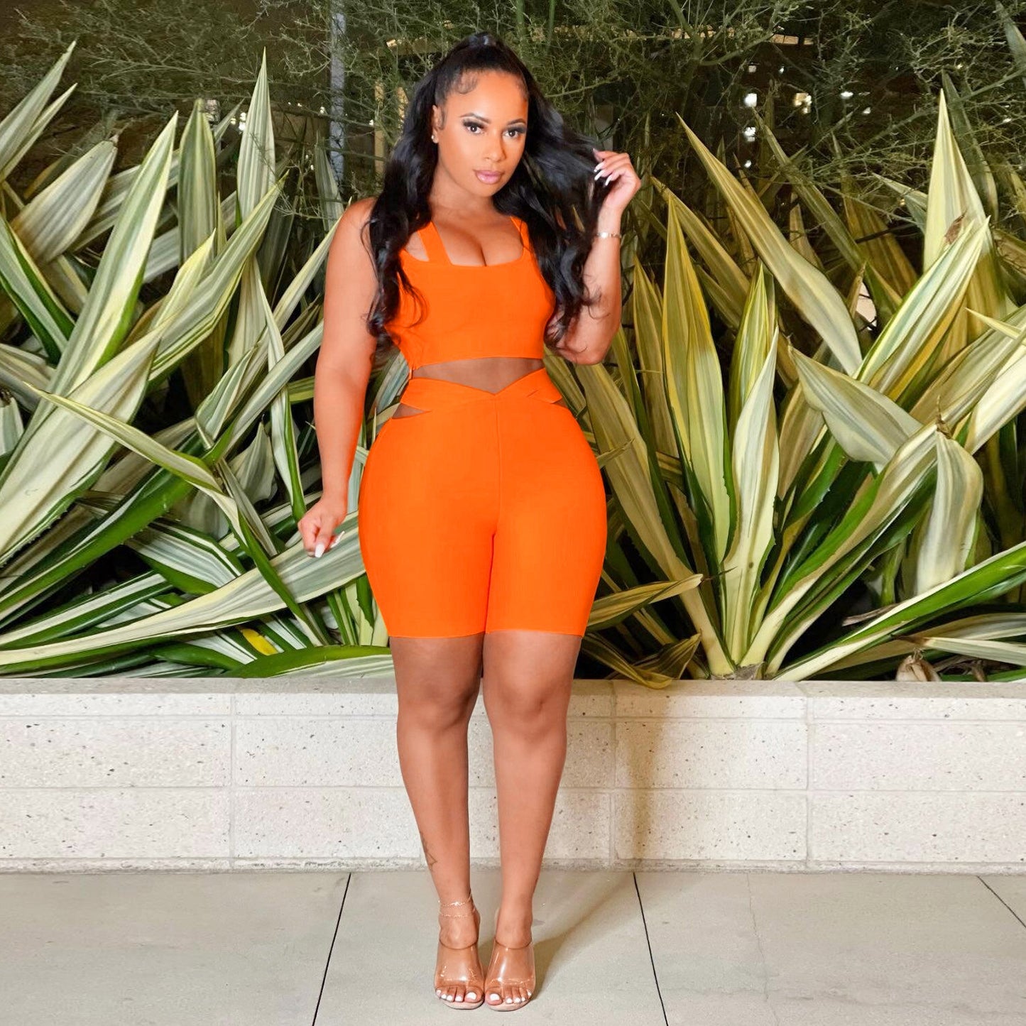 Sexy Chest Wrap Spaghetti Straps Sleeveless Shorts Two-Piece Set