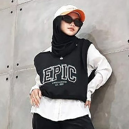 V-neck Sleeveless Pullover Letter Graphic Printed Navel Fleece Top