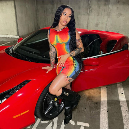 Personality Printed Dress Contrast Color