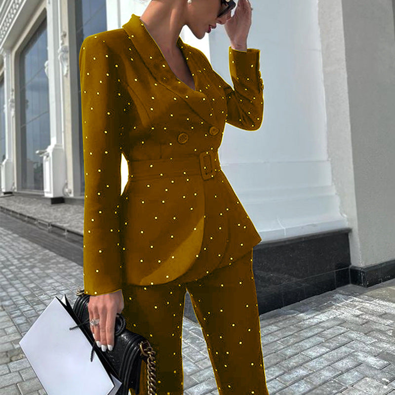 Polka Dot Long Sleeve Suit Coat Two-Piece Set Women Clothing