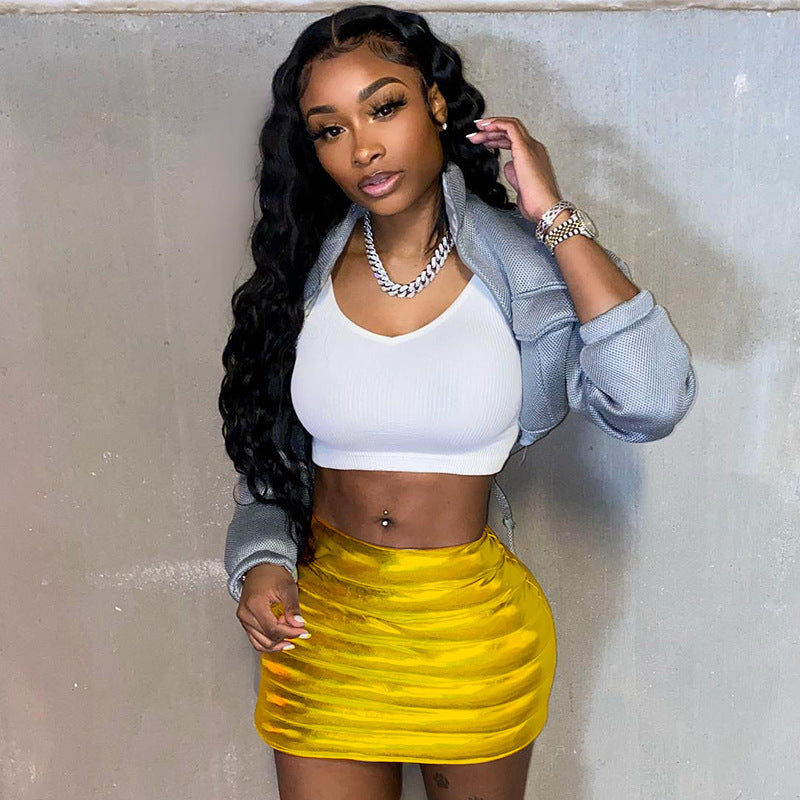 Women Clothing 2022 Summer Semi Cotton Waterproof Invisible Zipper Personalized Elastic Band Skirt