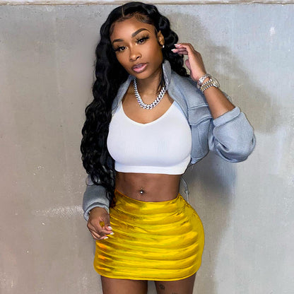 Women Clothing 2022 Summer Semi Cotton Waterproof Invisible Zipper Personalized Elastic Band Skirt