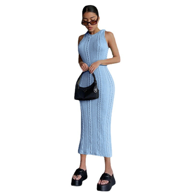 Women 2022 New Spring Fashion Casual Knitted Sleeveless round Neck Dress Female