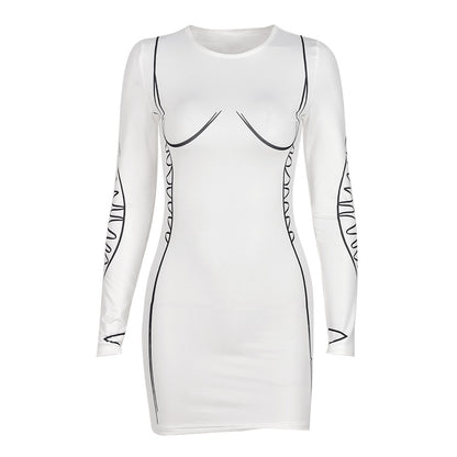 Sexy Slimming round Neck Long Sleeve Dress Short Skirt