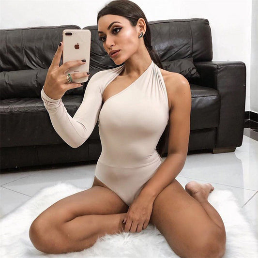 Sexy Backless Halter Long Sleeve Tight Jumpsuit Women Bodysuit - LivingLuxuryBoutique