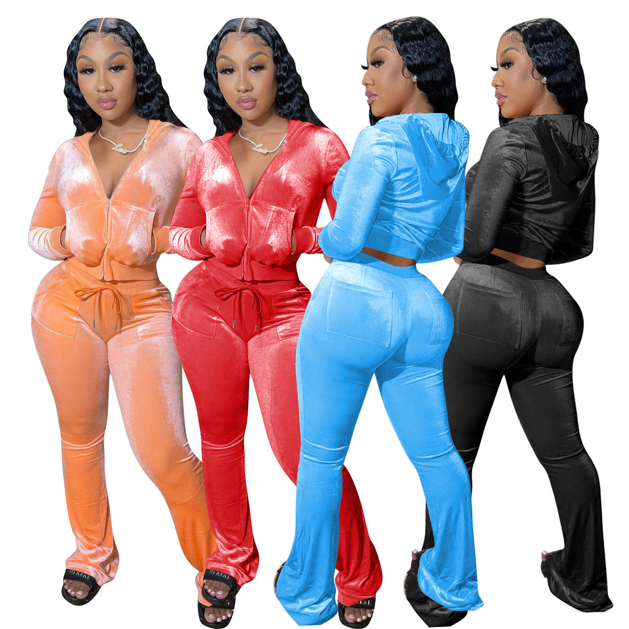 Velvet Wide Leg Pants Two-Piece Set - LivingLuxuryBoutique